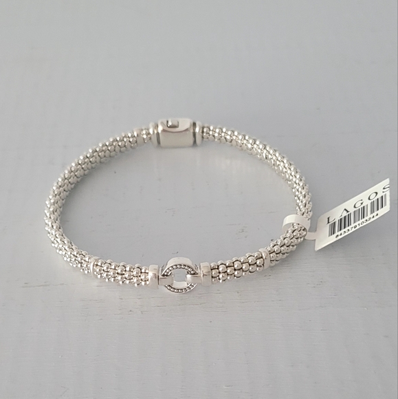LAGOS Sterling Silver Circle Station 6mm Caviar Rope Bracelet 7.5" - Picture 1 of 10
